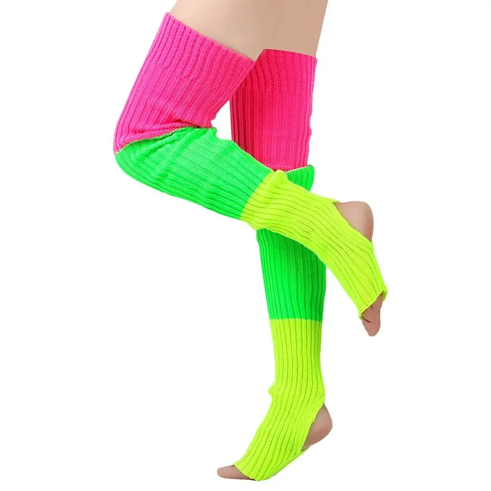 Calcetines de pierna de polaina de punto de lana delicados extendidos 81cm por encima de la rodilla calentadores de piernas elásticos coloridos para invierno