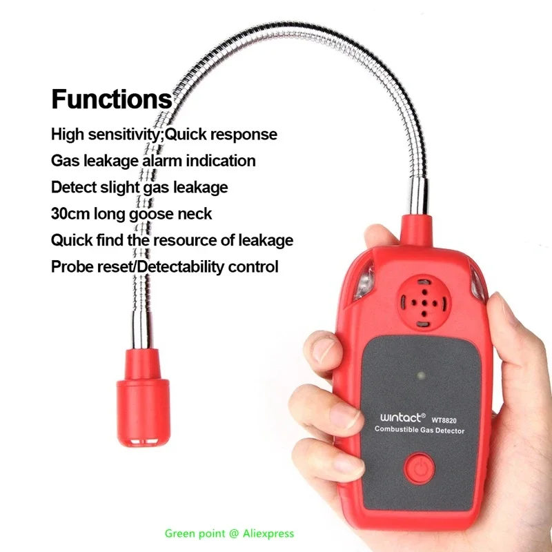 Detektor Gas mudah terbakar WT8820 genggam 5 buah Sensor sensitivitas tinggi dapat mendeteksi sedikit kebocoran Gas dengan leher angsa panjang 30cm