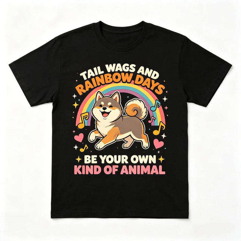 Shiba Inu Furry Graphic Tshirt Be Your Own Kind of Animal Rainbow Heart Star Print Unisex Tee Furry Lover Daily Casual Y2k Top
