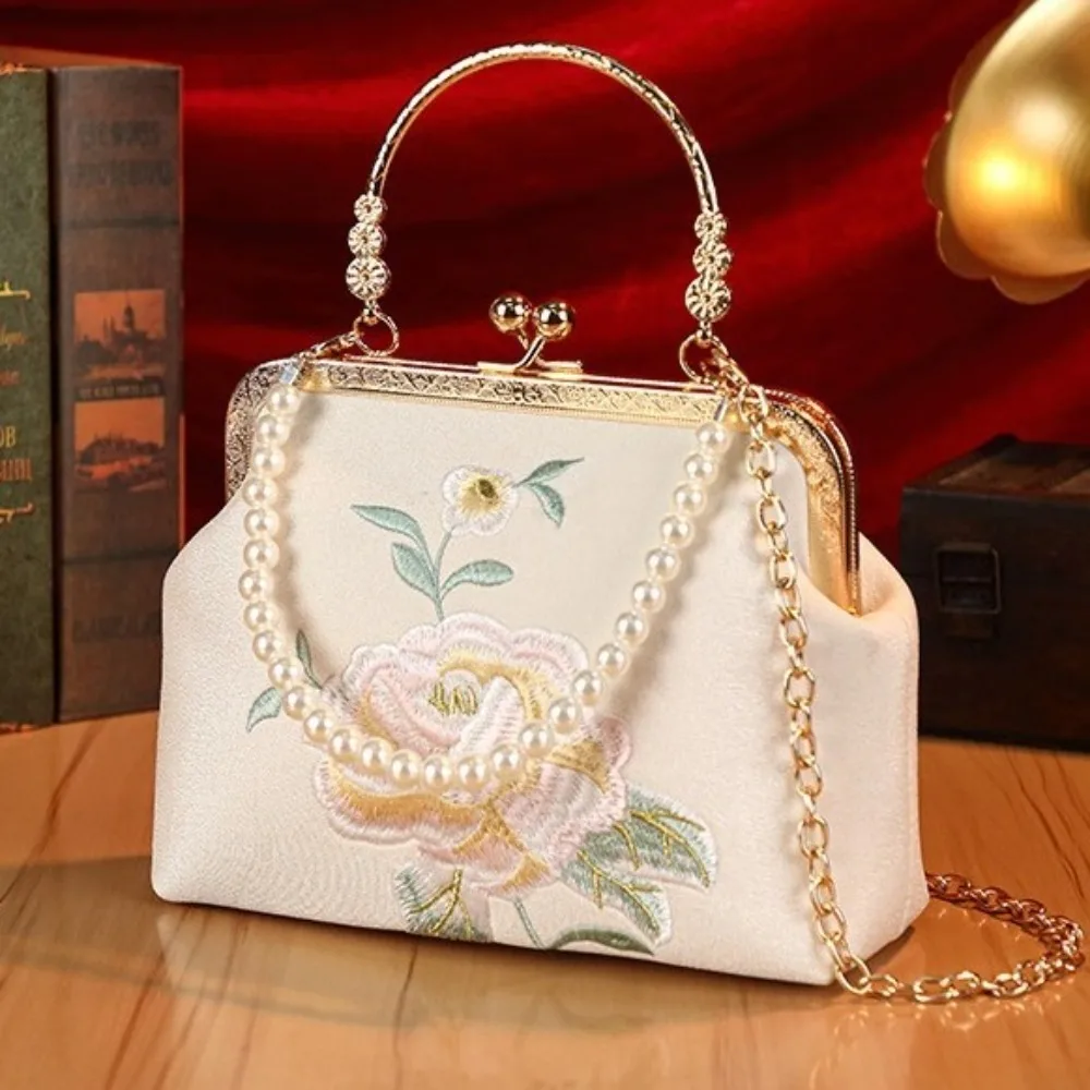 Popular Chinese Style Banquet Bag Pearl Handle High Capacity Shoulder Bag Embroidery Trendy Crossbody Bag Women