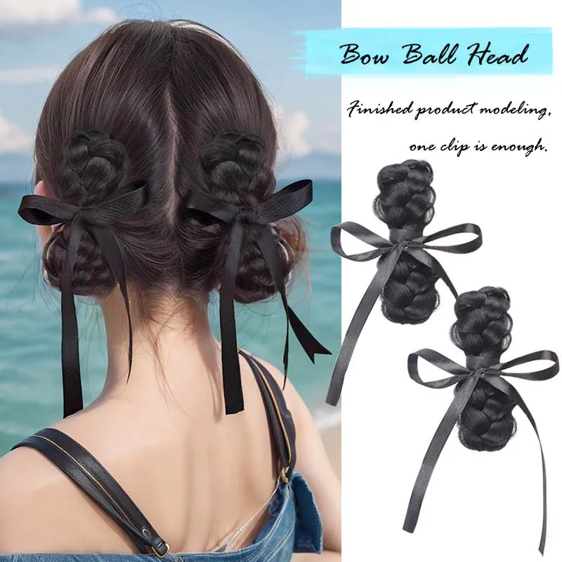 

Fashion Wig Bow Hair Braide Clip Fashion Bow-knot Hair Bun Headdress Hairpins Accessory for Women Daily Wear Wig