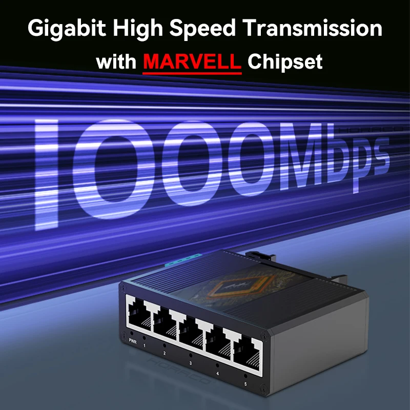 HORACO 5 منافذ جيجابت الصناعية التبديل 1000Mbps شبكة صغيرة محول إيثرنت DIN السكك الحديدية شنت التوصيل والتشغيل حماية IP40