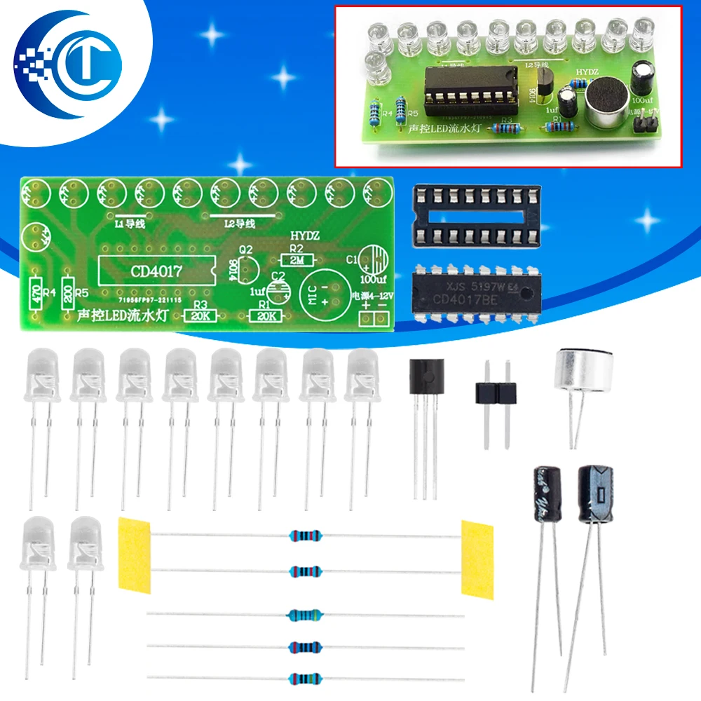 CD4017 Voice Control LED Water Light Module DIY Lantern Electronic Teaching Kit