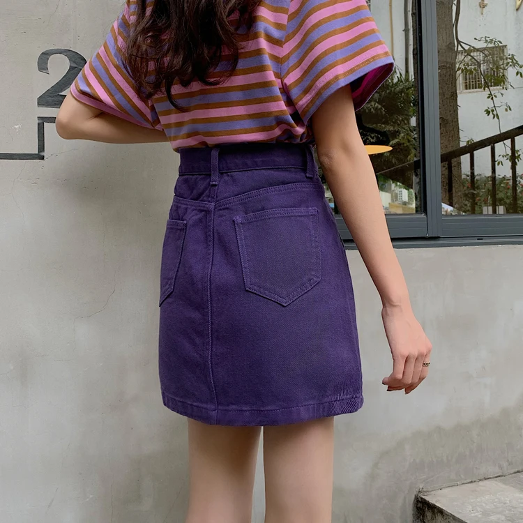 جديد 2025 الخريف الأرجواني المرأة ألف خط تنورة بلا الدنيم حجم كبير الدهون مم Bodycon تنورة عالية الخصر ort تنورة