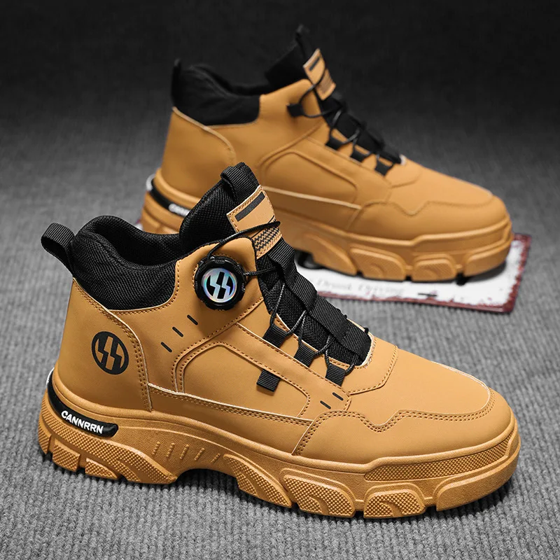 

High Top Men Casual Shoes Fashion Leather Men Boots High-Quality Platform Sneakers Outdoor Non-Slip Men Work Shoes Botas Hombres