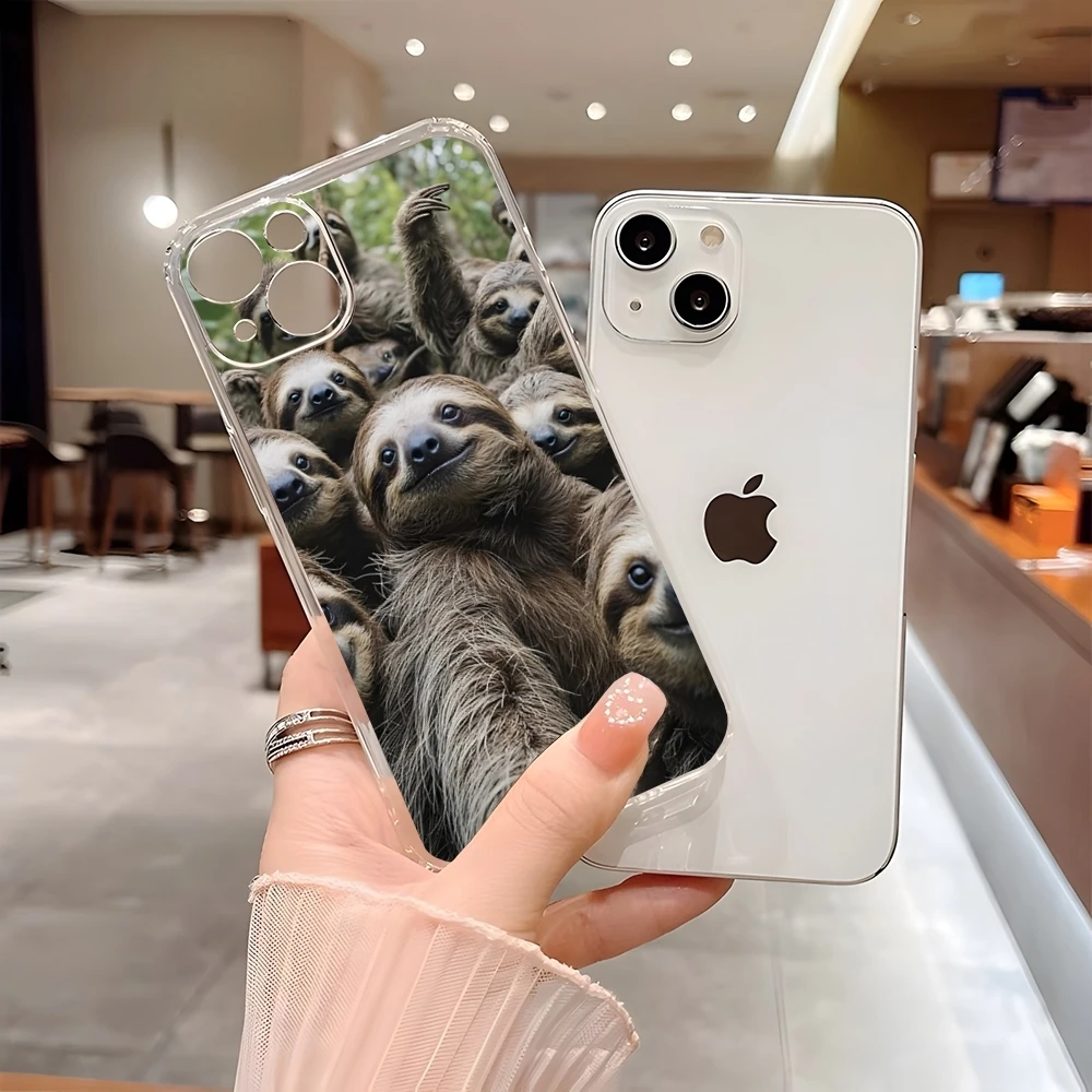 Cute Sloth Animals Phone Case For Iphone 15 Pro Max 14 Plus 11 12 Mini 13 Pro 7 8 X XR XS SE Transparent Back Cover