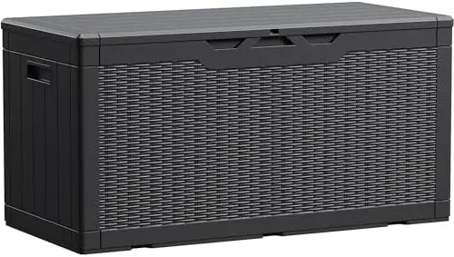 100 Gallon Waterproof Large Resin Deck Box Indoor Outdoor Lockable Storage Container for Patio Furniture Cushions