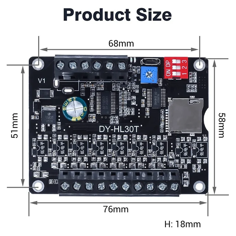 Modul pemutar suara MP3 30W DY-L30T 9 Trigger, papan penguat daya pemutar musik kartu TF 32G Max WAV DC 12V 24V MP3