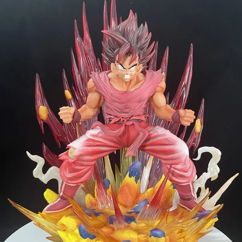 38cm Dragon Ball Anime Figure Son Goku Kaiouken Explosive Red Steam Gk Action Figure Collection Ornaments Model Doll Gift Toys