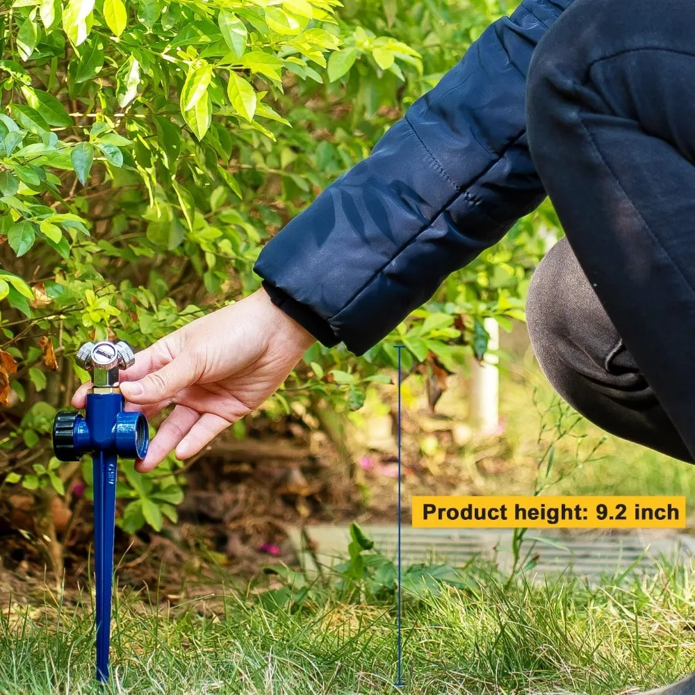 Irrigatore per prato interamente in metallo, confezione da 2, irrigatore da giardino creativo con triplo testa di spruzzo con base a punta, copertura per ampia area a 360 gradi