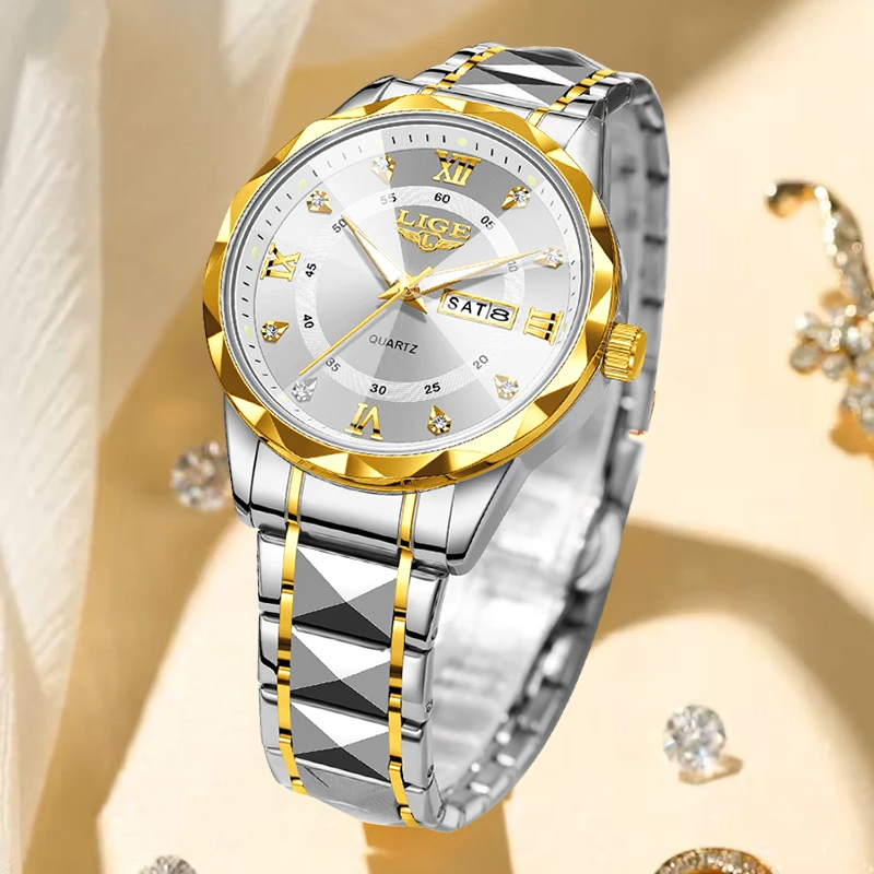 ساعة LIGE النسائية من أفضل العلامات التجارية الفاخرة المستديرة المصنوعة من الفولاذ المقاوم للصدأ مقاومة للماء للنساء، ساعة يد كوارتز بسيطة هدية للسيدات #1
