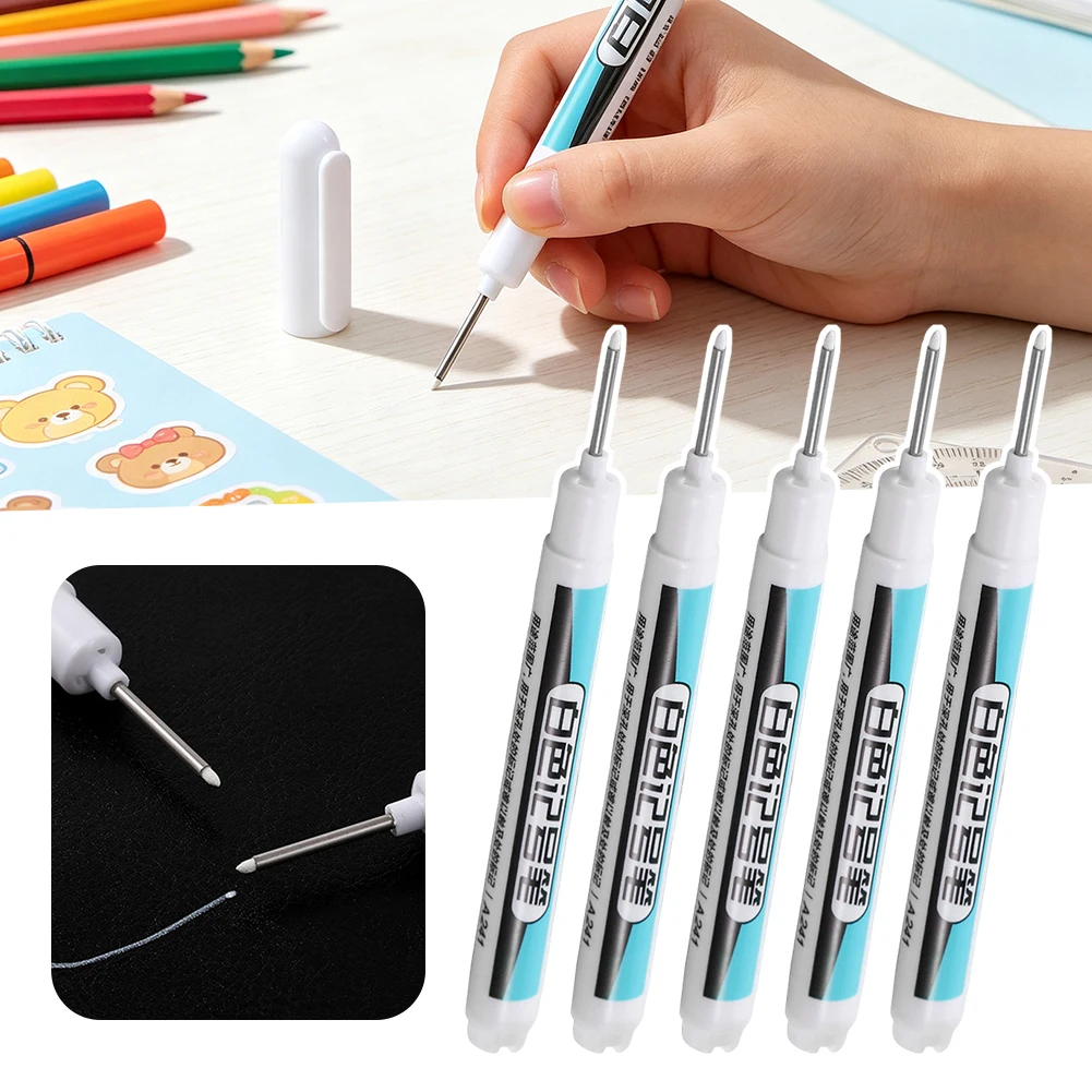 5pcs White Long Nose Marker Pen Deep Hole Construction Marker Waterproof Oil-Based Permanent Pen For Home DIY Improvement