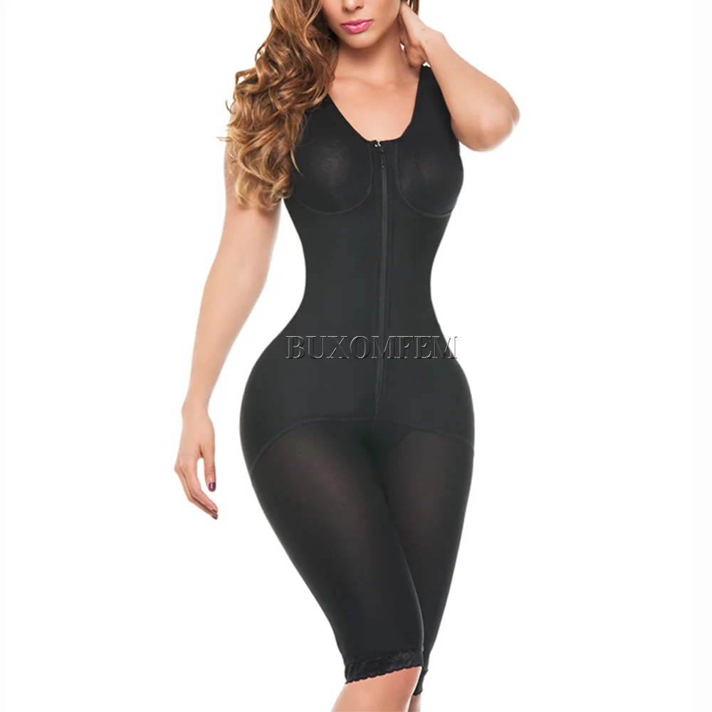 Women Corset Front Zipper Powernet Girdle Beige Bodysuit Compression Abdomen and Hips Faja Control Bodysuit with Bra for Daily