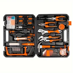 102pcs Complete Hand Tool Kit for Home and Auto Repair - Durable Metal Tools with Convenient Plastic Storage Case