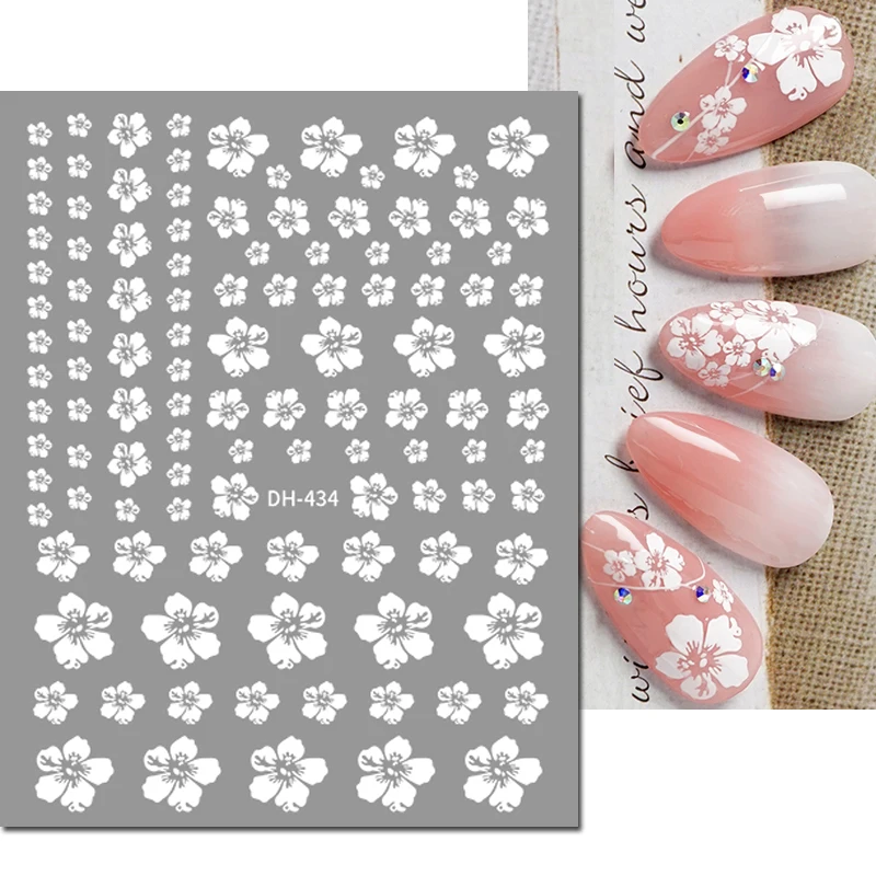 3d Nail Art Stickers Semi-transparent White Florals Blossom Cherry Flowers Decals For Nails Decoration Manicure Salon Beauty