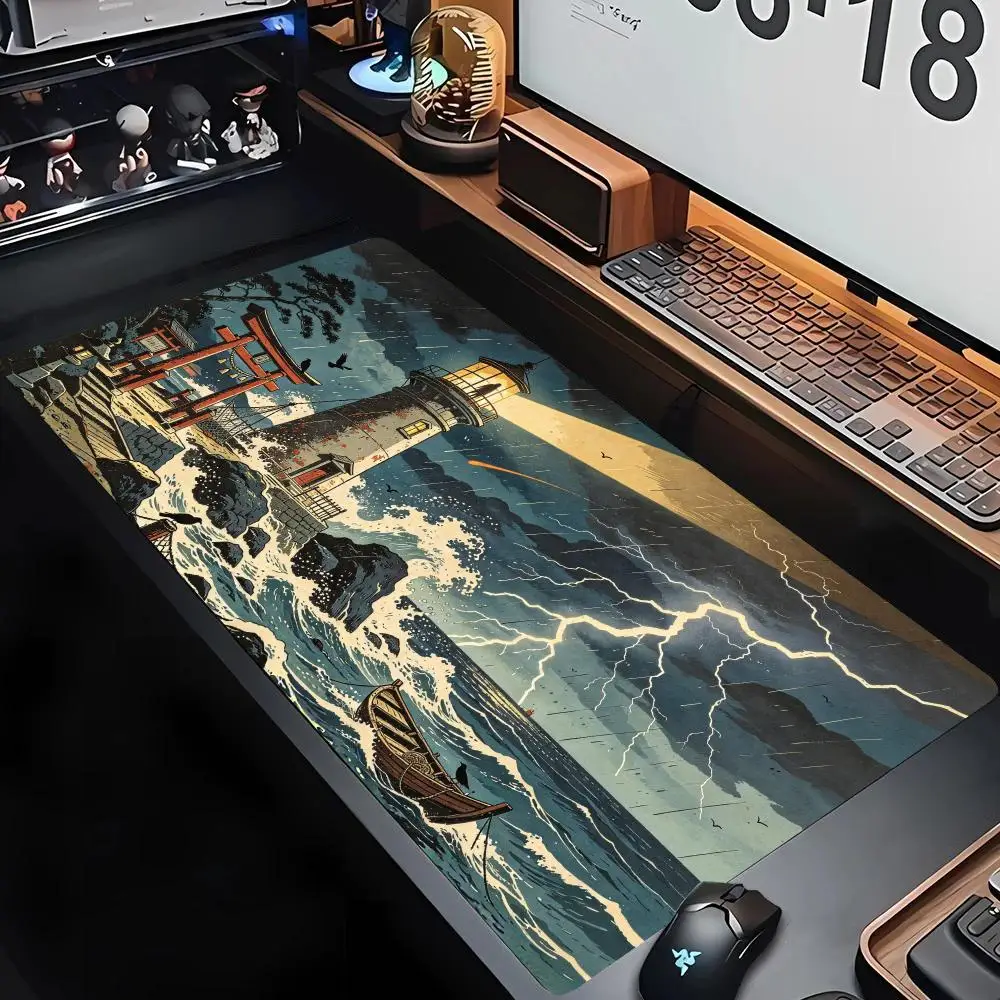 White Dragon Snake God Wave Torii Desk Mat Non Slip Rubber Base Precision Tracking For Myth Gaming Decor
