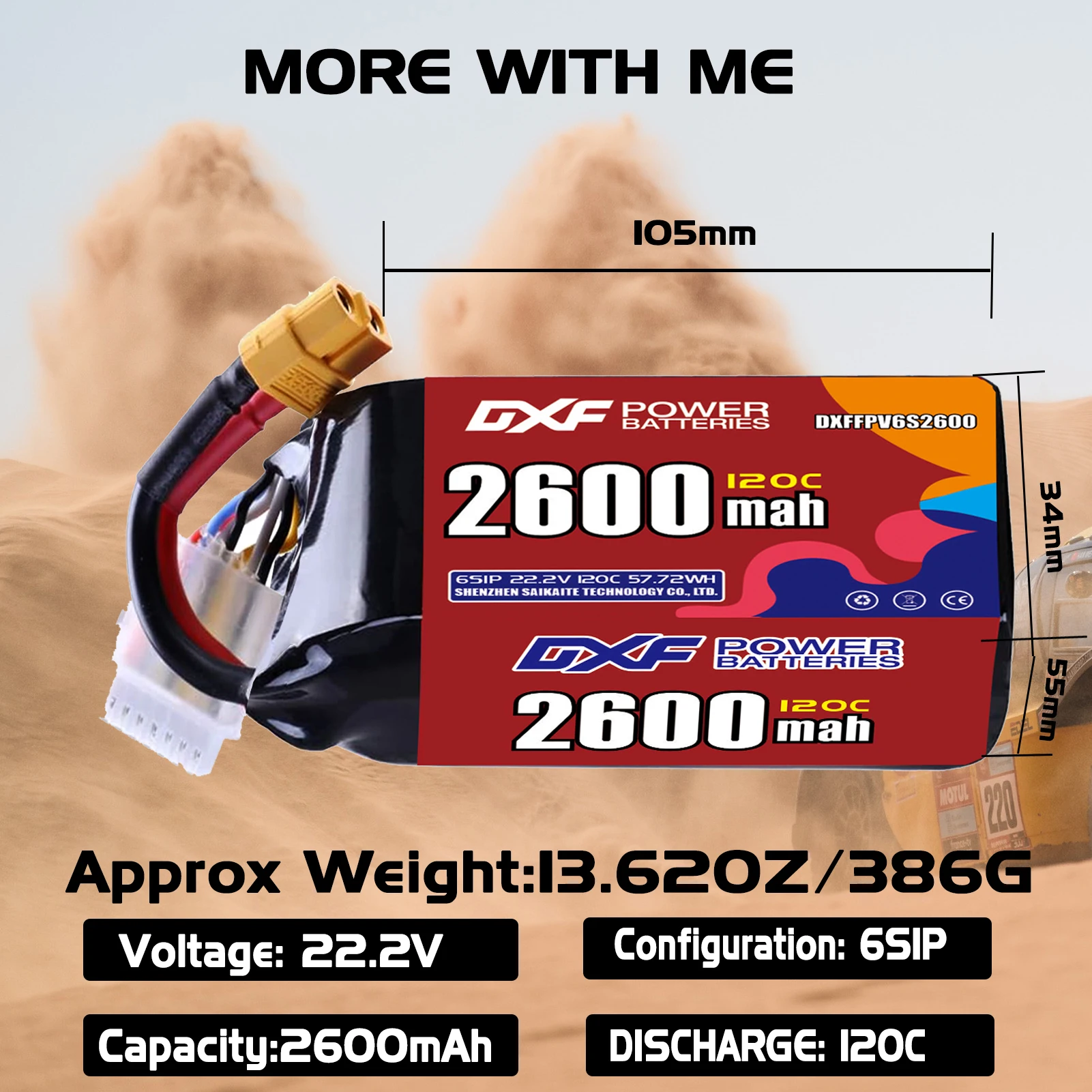 DXF Lipo 6S batterie 22.2V 2600mAh 3000mAh 2200mAh 1100mAh 120C avec prise XT30 XT60 JST pour hélicoptère FPV quadrirotor Drone