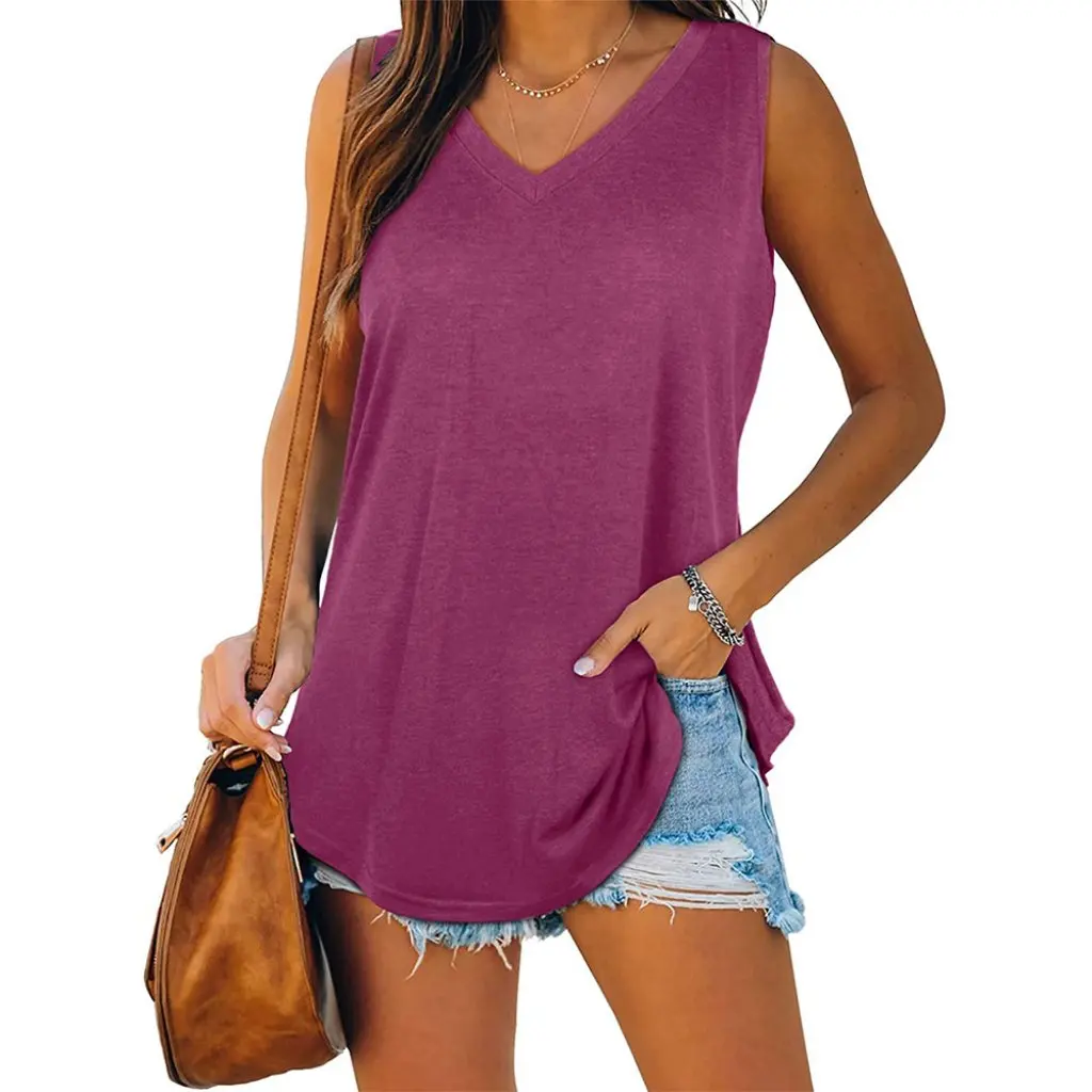 

Women's Sleeveless V-Neck T-Shirt New European And American Style Solid Color Vest Fashion for Women