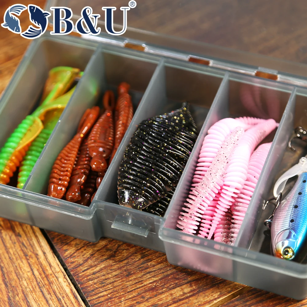 B & U Angeln Box Große Kapazität Schlanke 5-Fächer Klar Deckel Angeln Tackle Box Angeln Zubehör Locken Haken boxen Lagerung