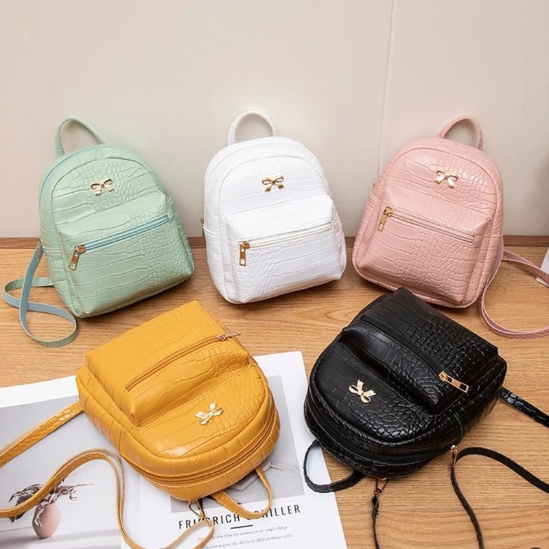 

New Small Backpack Fashion Solid Color Zipper Women Shoulder Bag Large Capacity PU Leather Travel Rucksack