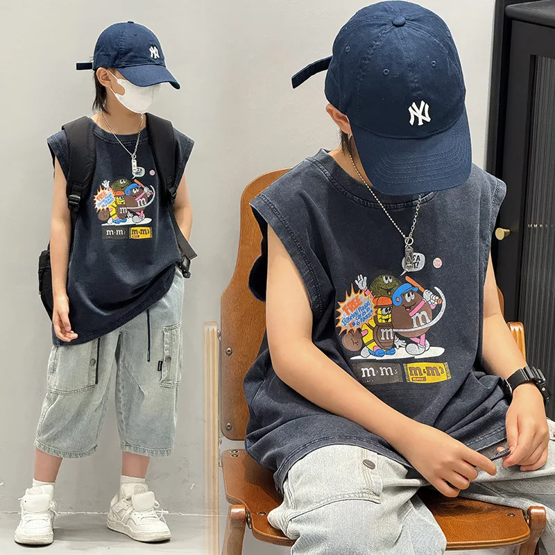 

Детская одежда Baoduo, детская летняя одежда, жилет с принтом для мальчиков, летний тонкий топ без рукавов, новинка 2025, топ