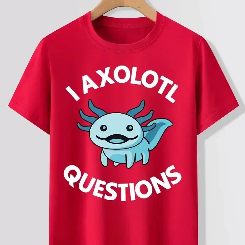 Cute Axolotl Questions Print Boys T-shirt Casual Comfy Short Sleeve Crew Neck Top Kids Summer Clothing Creative Graphic Tee