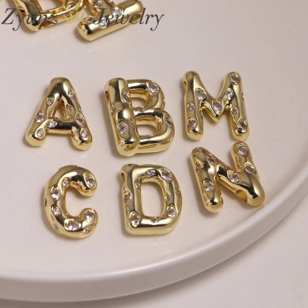 26PCS, Delicate 26 gold color zircon letter pendant for women handmade DIY necklace jewelry accessories