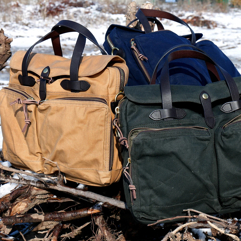 Handmade American Men's Vintage Oil Wax Canvas Handbag Heavy Waterproof Shoulder Bag Computer
