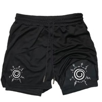 Men Double-Layer Vortex Family Shorts Trendy Printed Shorts Summer QuickDry Style 2in1 Jogger Workout Shorts for Sports Fitness