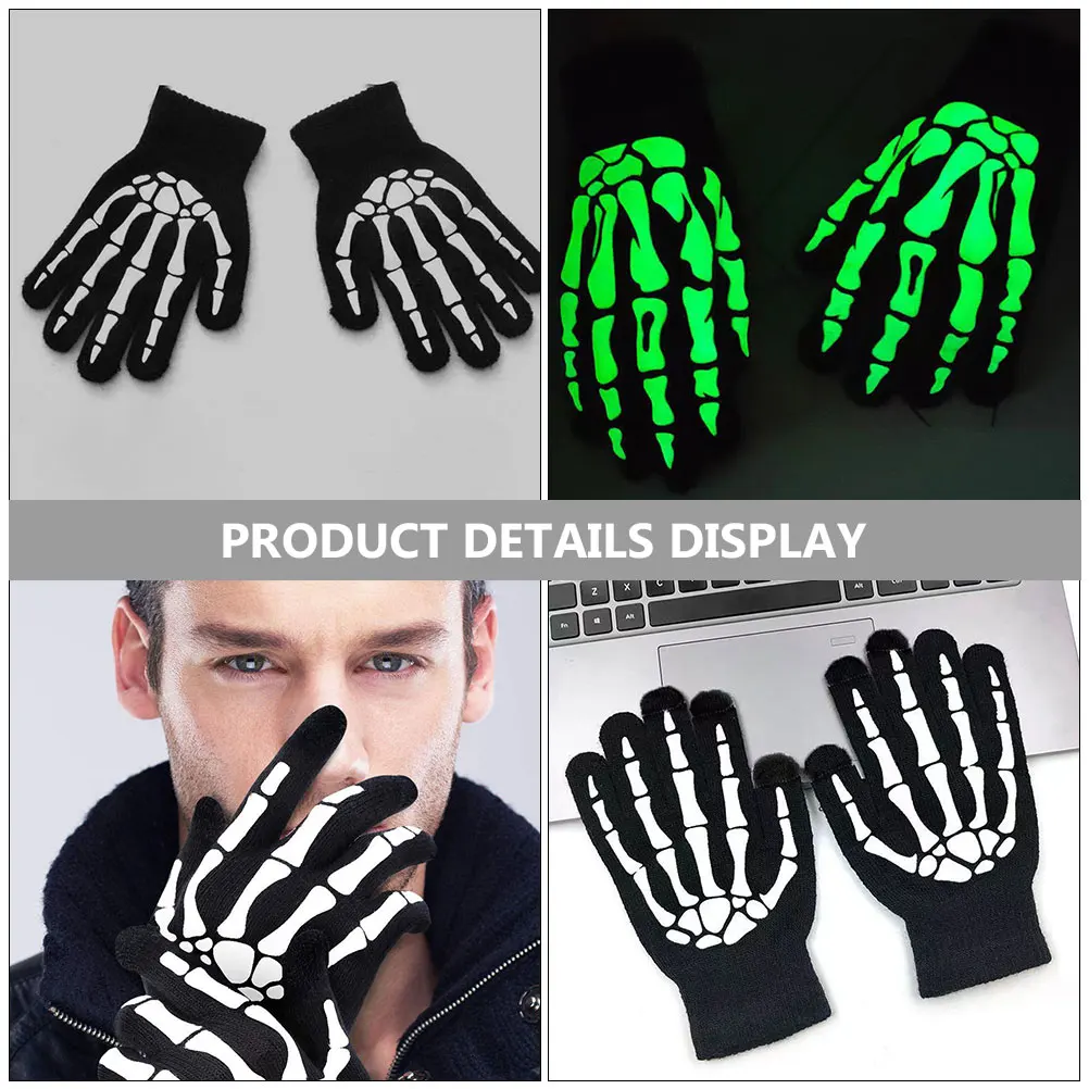 

Fluorescent Gloves 23CM Scary Claw Halloween Riding Glow in Dark Warm Knit Full Finger Outdoor Stylish Party Accessories