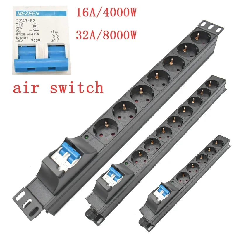 tira do poder da liga de aluminio pdu unidade de distribuicao de energia fio estendido 2m soquete da ue 2m 210 ac 16a 32a nenhuma tomada 01