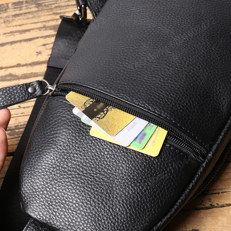 Yao Dong Men's Chest Bag Casual Fashion Crossbody Head Layer Cowhide Cell Phone Pouch Bag Outdoor Sports Men's Bag