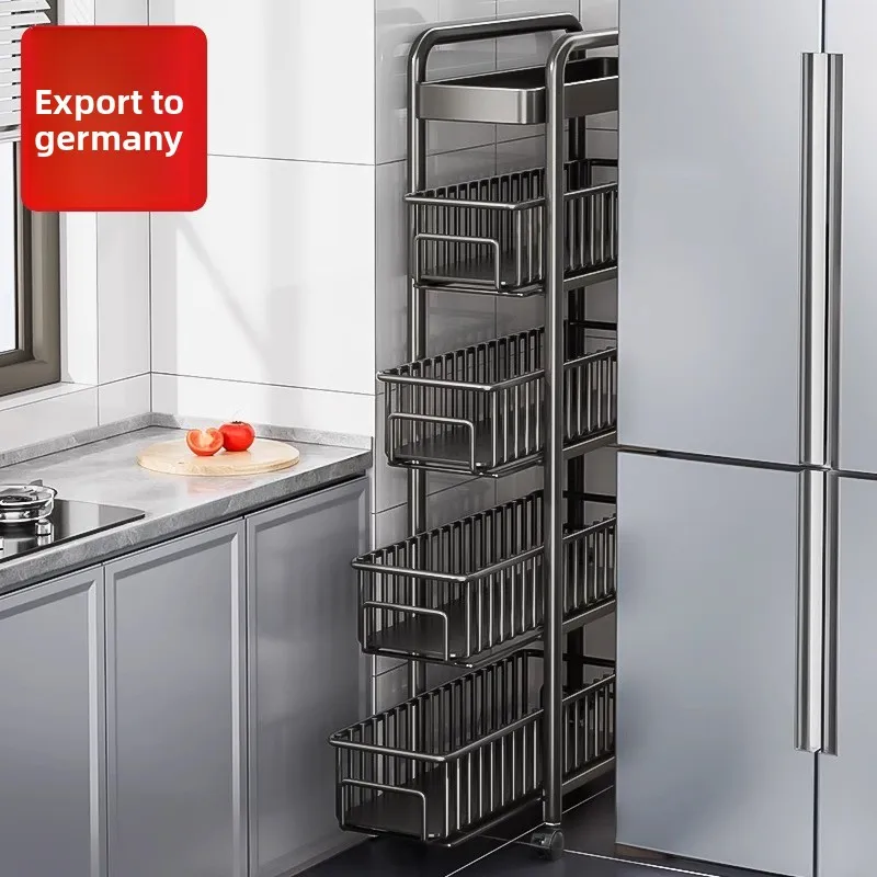 Slim Refrigerator Side Storage Shelf Carbon Steel Pull Out Narrow Gap Organizer Caster Wheels No Installation Floor Standing Or
