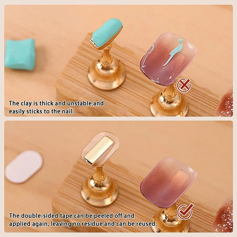 100개 무자국 투명 네일 양면 접착 테이프 인조 손톱 디스플레이 스탠드 도구 매니큐어 스트립