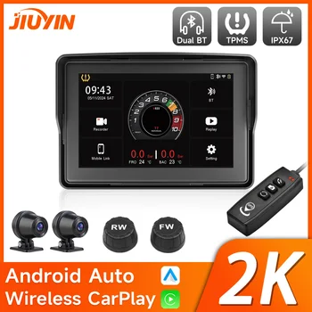 2k HD Video Recorder Motorcycle GPS Navigation Wireless Carplay Android Car Player IP67 Waterproof Screen Dual Bluetooth