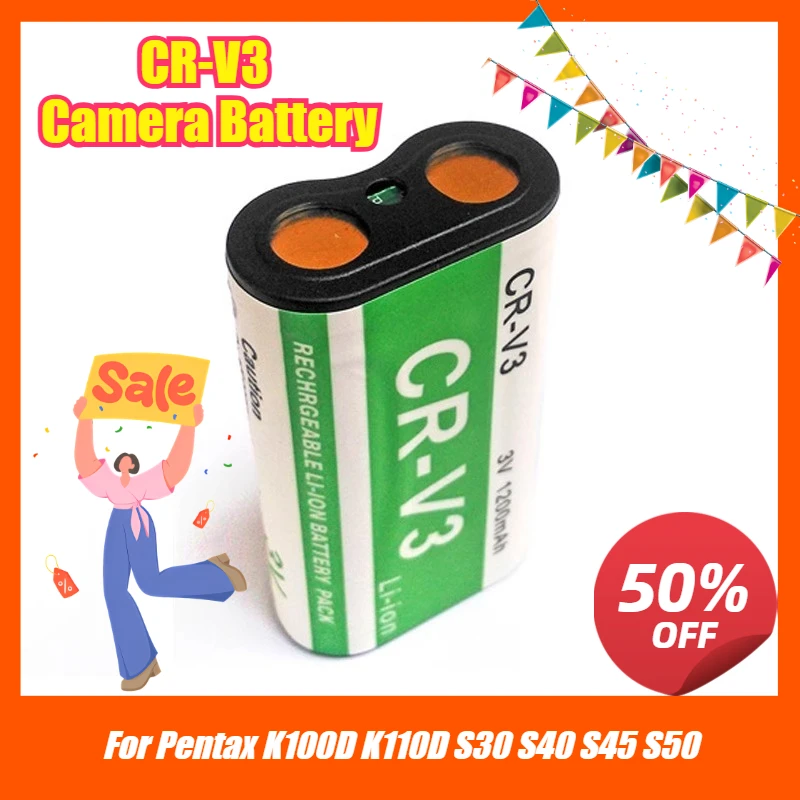 3V 1200mAh CR-V3 カメラバッテリー、ペンタックス K100D K110D S30 S40 S45 S50 用