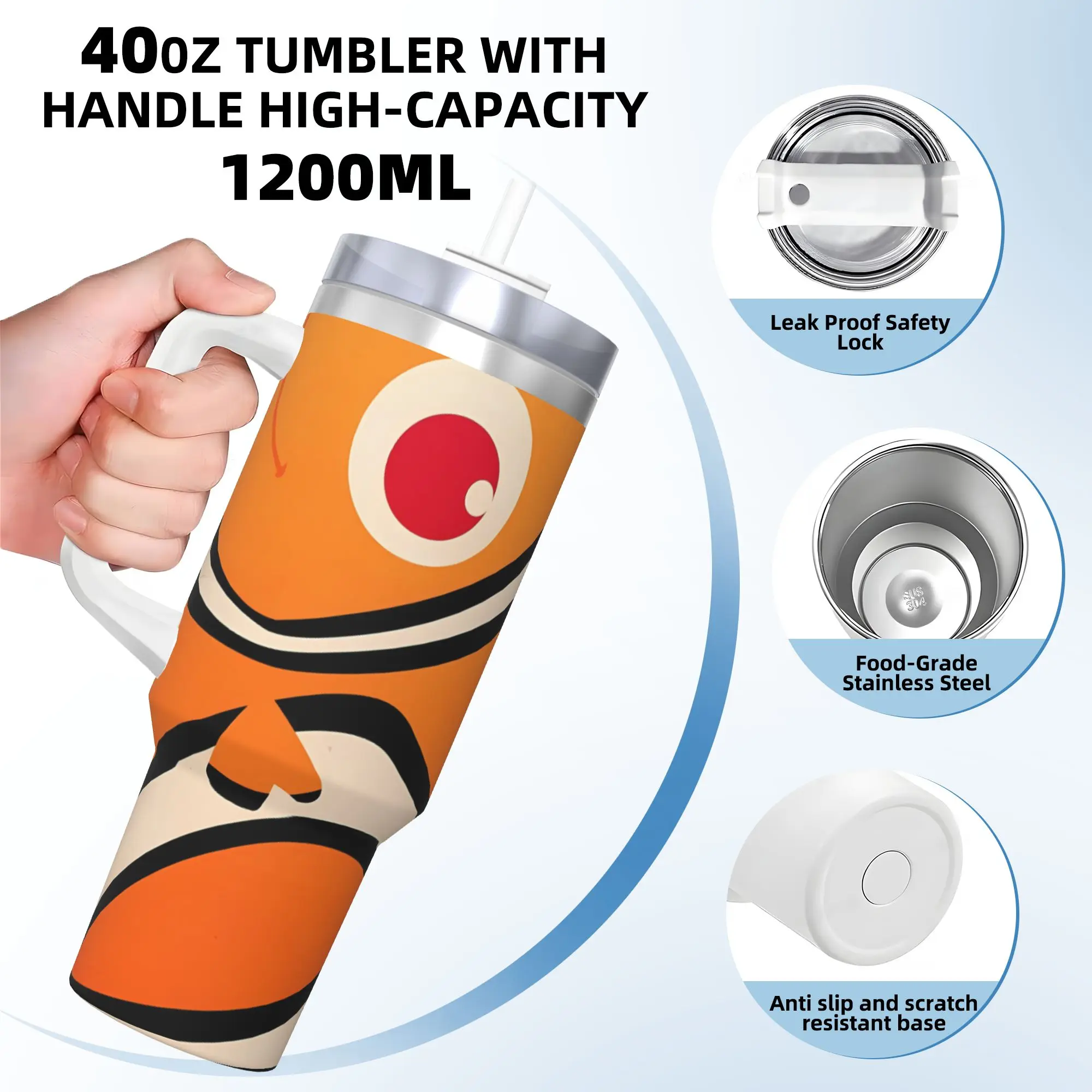 Custom Kawaii Finding Nemos Stainless Steel Tumbler  Travel Thermal Cups With Straws and Lid 40oz Car Mugs Cold Water Bottle