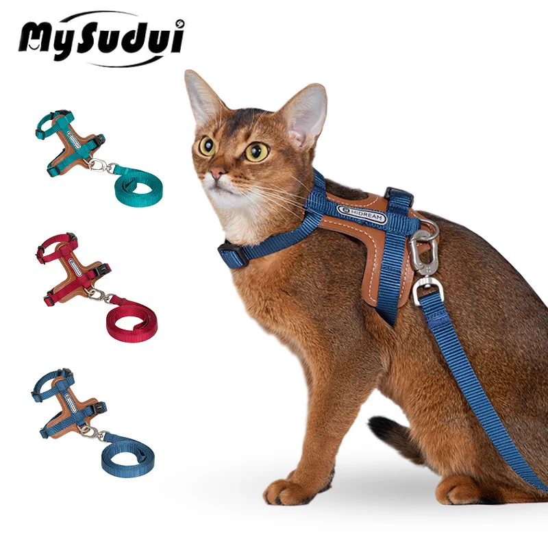 Traveling Cat Harness And Leash Set Adjustable Nylon Kitten Traction Lead Soft Reflective Harness Escape Proof For Cats Outdoor