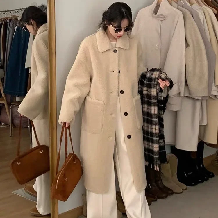 Korean-Style Idle Design Sensibility Women's Overcoat Medium-Length Solid Color With Pocket Autumn/Winter New Arrival Thickened