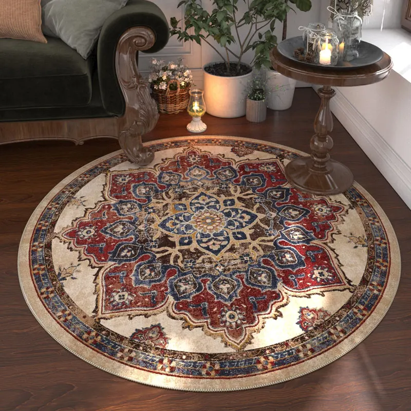 NONE Nordic Stil Schlafzimmer Dekor Runde Teppich Retro Amerikanischen Teppiche für Wohnzimmer Waschbar Lounge Boden Matte Garderobe Anti-slip teppich 4