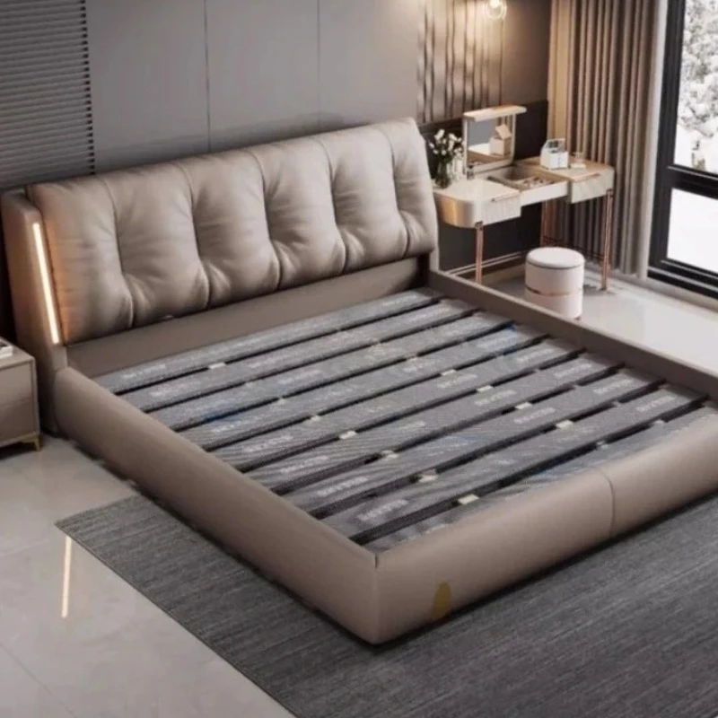 

Современная роскошная двуспальная кровать Light Bed 2 People Cama Box Casal, мебель для спальни, кожаная двуспальная кровать размера King Size 180x200 см с индукционной системой.