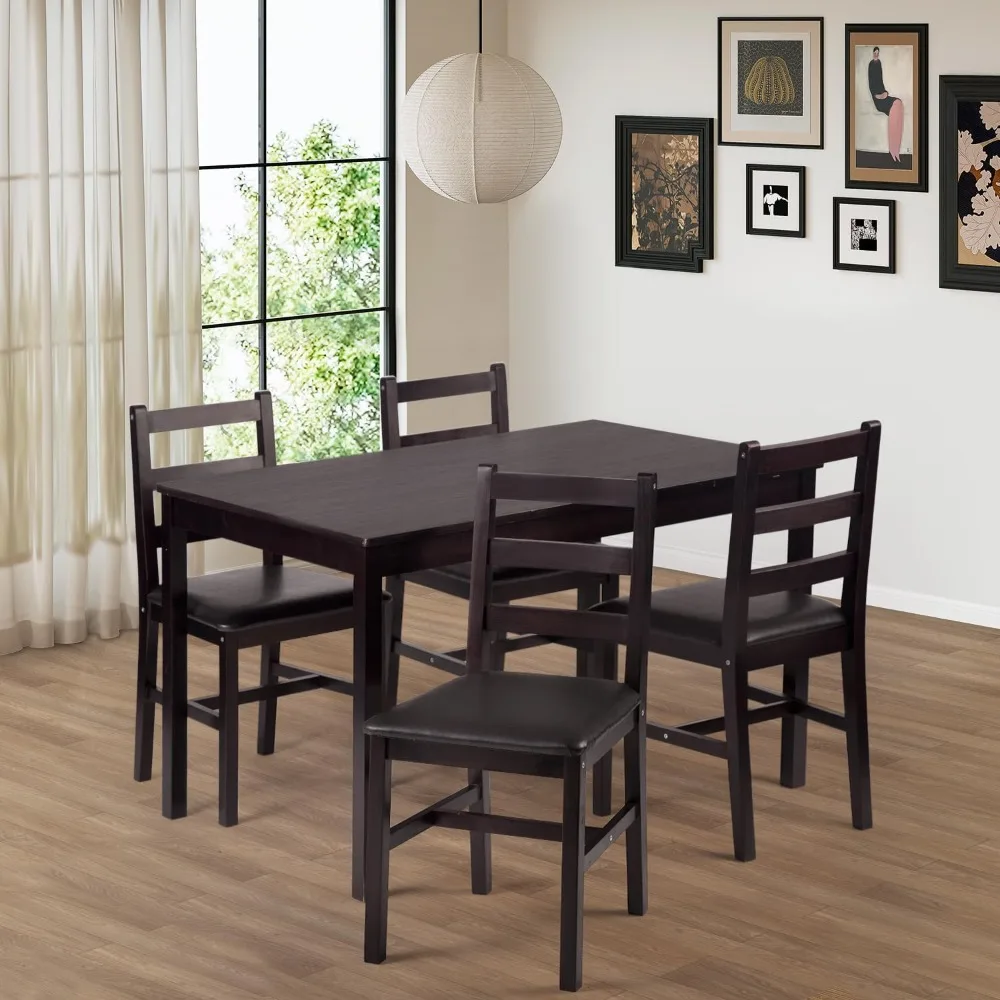 Kitchen Table and Chairs for 4 Dining Room Table Set,Wood Elegant Kitchen Sets for Small Space,Dark Brown,100% solid wood