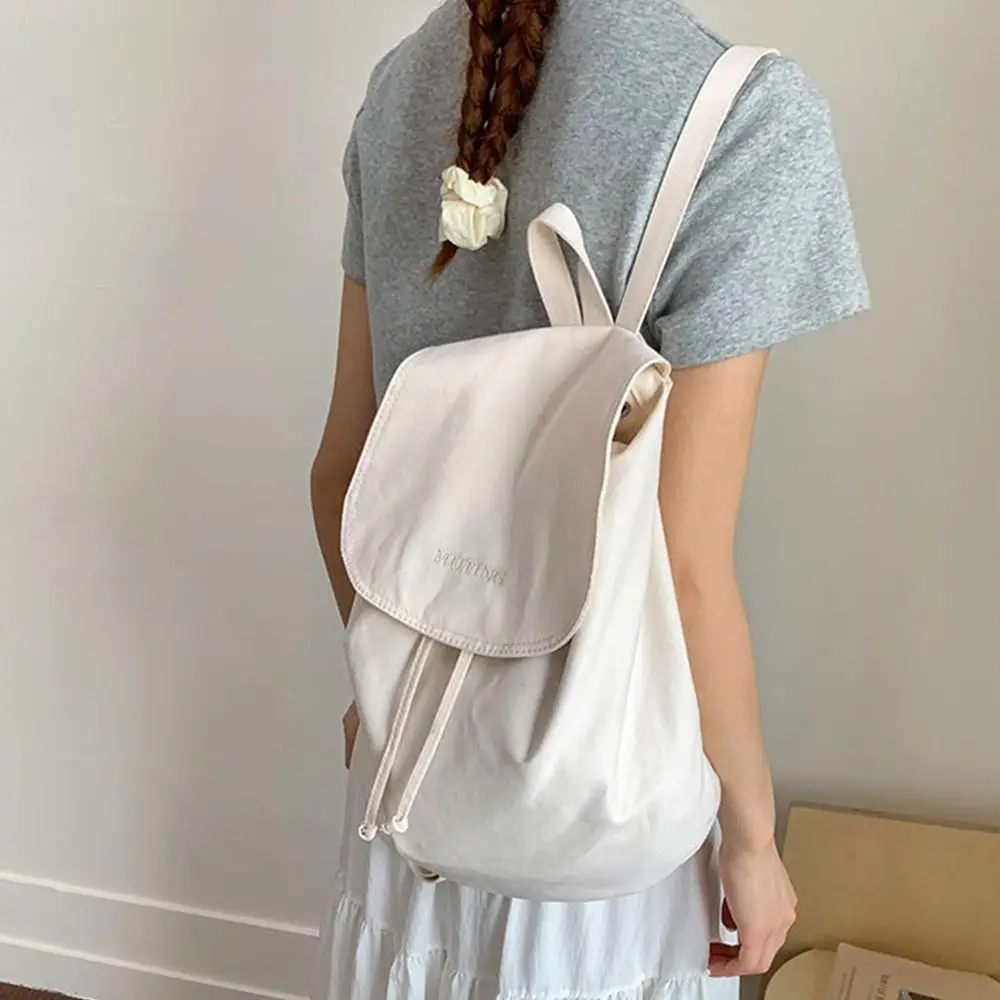 

Trendy Simple Nylon Backpacks Large Capacity College Nylon Shoulder Bags Solid Color Lightweight Student Schoolbag Minimalism
