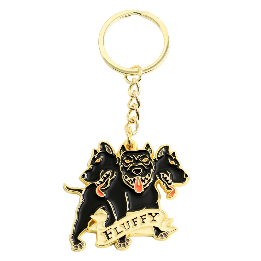 Three Headed Dog Fluffy Keychain Cerberus Hell Hound Key Ring Patron Saint Pendant Magical Creature Jewelry