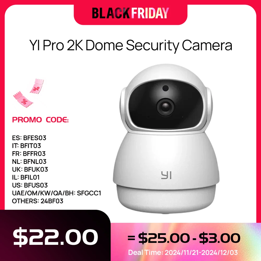 YI Camera 2K Dome Wifi Surveillance Camera Pan&Tilt IP CCTV Smart Home Baby Pet Monitor Security Protection Auto Tracking