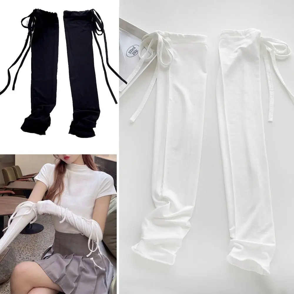 Fashion Bowknot Strapping Arm Warm Gloves Lolita Gothic Punk Fingerless Mittens Cosplay Clothing Accessories Anime Gloves y2k