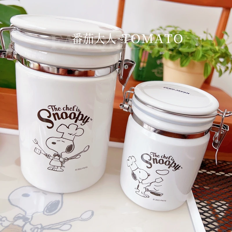 350/800Ml Snoopy Ceramic Food Snack Candy Sealing Jars Storage Kitchenware Series Cartoon Kawaii Anime Plush Toy for Girl Gift