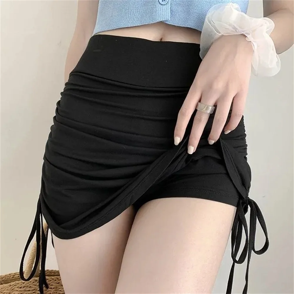 한국 패션 여성 Drawstring Pleated 랩 힙 미니 스커트 Office 레이디 캐주얼 Clothig 소녀 학생 짧은 스커트 선물