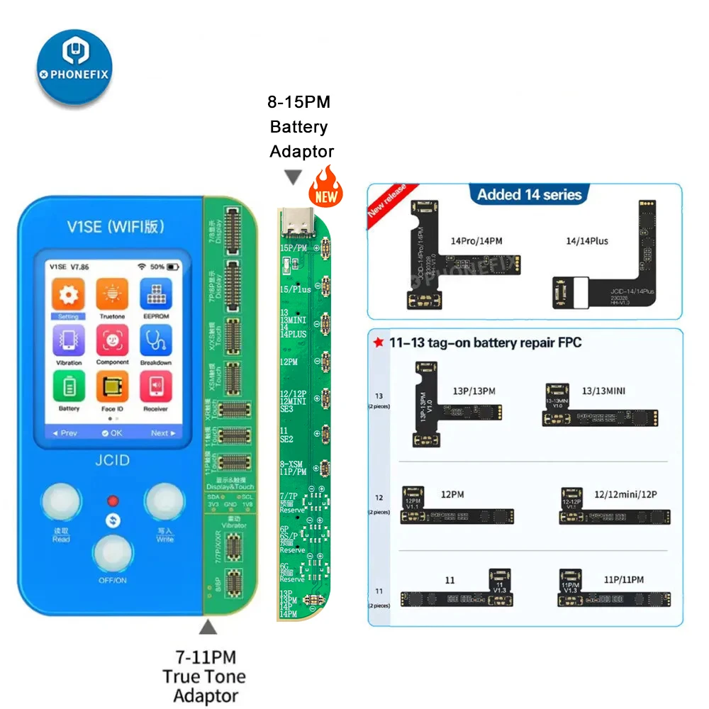 Imagem -02 - Flex Reparação da Bateria Original para Iphone Jcid V1se V1s Pro Aviso de Saúde Cabo de Substituição Externo para Iphone 11 12 13 14 15pro Max