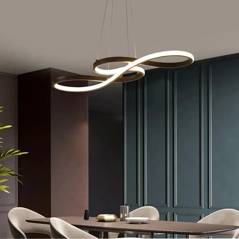 Gold Black LED Pendant Chandelier Lighting Remote Control Dimming  Living Room Dining Table Dining Room Decoration Hanging Lamp